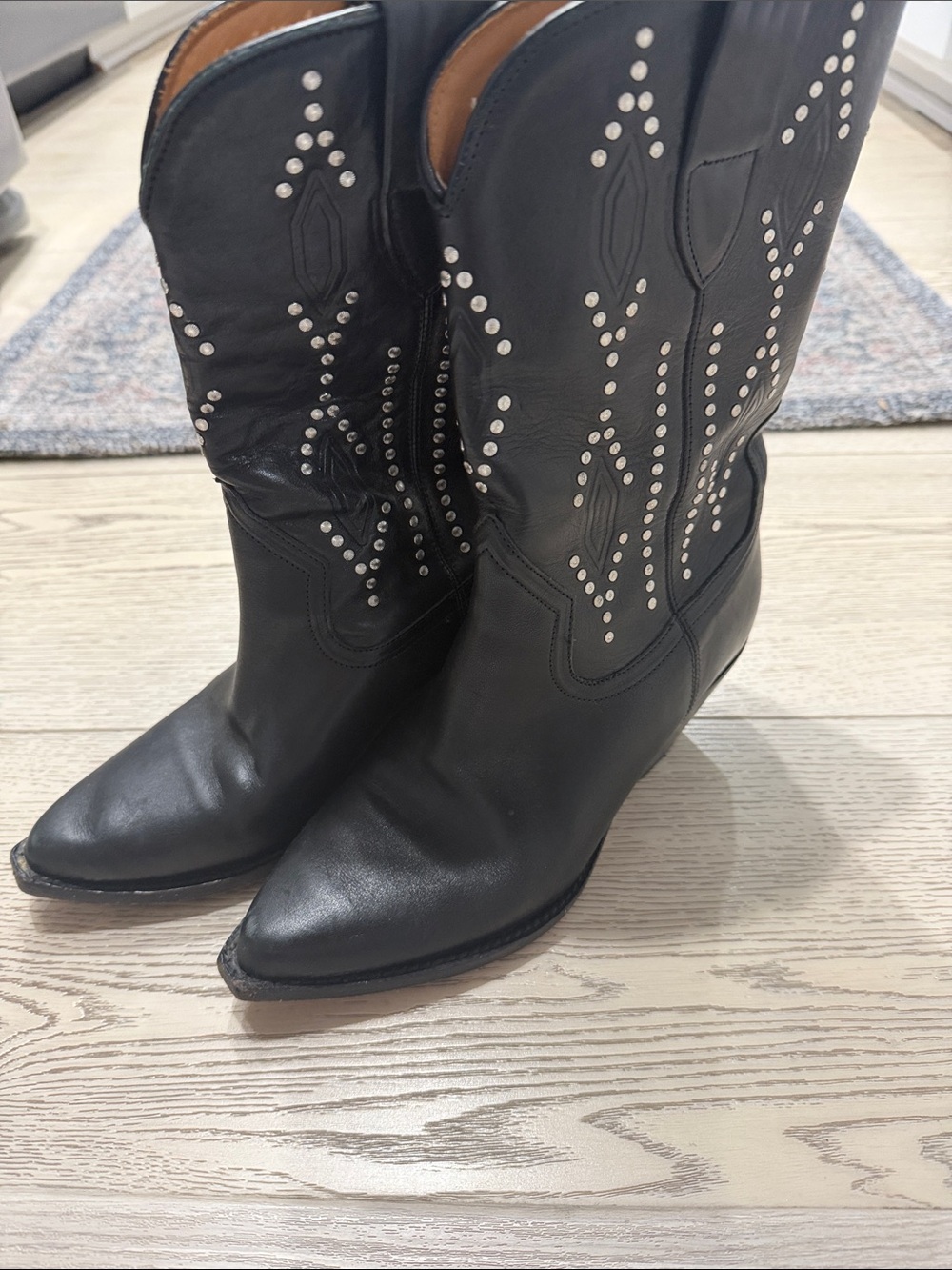 Isabel Marant Black Leather Studded Western Booties